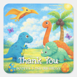 Lieve Kleurrijke Dinosaurus Vrienden Verjaardag Vierkante Sticker