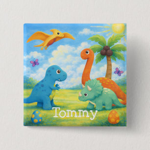 Lieve Kleurrijke Dinosaurus Vriendjes Kinderen Vierkante Button 5,1 Cm