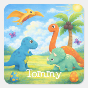 Lieve Kleurrijke Dinosaurus Vriendjes Kinderen Vierkante Sticker
