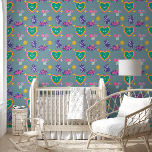Lieve Kleurrijke Retro Smiley Vrede OMG Patroon Behang