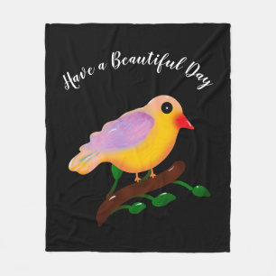 Lieve Kleurrijke Vogel op Tak Handgetekende Zang Fleece Deken