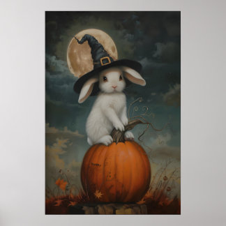 Lieve Konijnenheks op Pompoen Kunst Print, Hallowe Poster