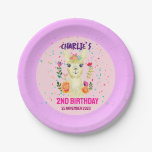 Lieve Lama Dier Verjaardagsfeestje Kleurrijk Mexic Papieren Bordje