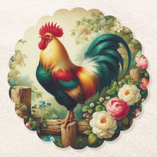 Lieve landelijke/retro haan kartonnen onderzetters