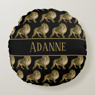 Lieve Leeuwen Goud en Zwarte Print Rond Kussen