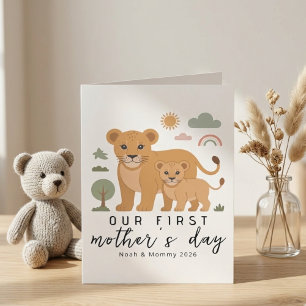 Lieve Leeuwenmoeder Baby Eerste Moederdag Illustra Kaart