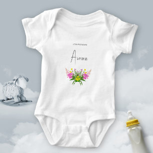 Lieve Levendige Gele Roze Wilde Bloem Schrift Romper
