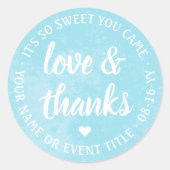 Lieve Liefde & Dank Pastelblauw Waterverf Schrift Ronde Sticker (Voorkant)