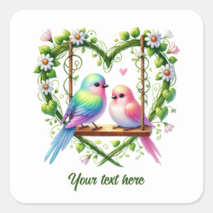 Lieve liefdesvogels aanpasbare Huwelijk  Vierkante Sticker