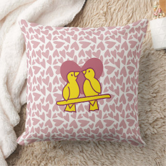 Lieve Liefdesvogels & Roze Harten Worpkussen Kussen