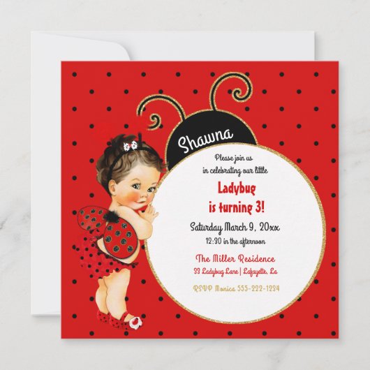 Lieve Lieveheersbeestje Baby Meisje Rood Zwart Kaart (Voorkant)