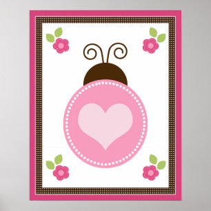 Lieve Lieveheersbeestje en Bloemen Nursery Kunst P Poster