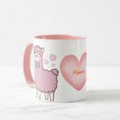 Lieve Llama Met Roze Hartjes Meisjesnaam Monogram Mok (Voorkant links)