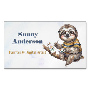 Lieve luiaard met bril Grappige aquarel schilderin Magnetisch Visitekaartje