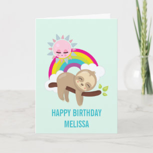 Lieve Luie Luiaard met Zon & Regenboog Verjaardag Kaart
