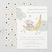 Lieve Maan Sterren Olifant Konijn Baby Aankondigin Bedankkaart (Voorkant / Achterkant)