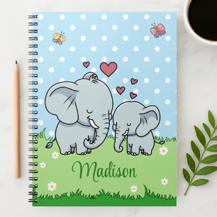 Lieve mama en baby olifant, gepersonaliseerd notitieboek