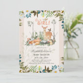 Lieve MEISJES Bos Herten Baby Shower Koraal Kleur  Kaart (Staand voorkant)