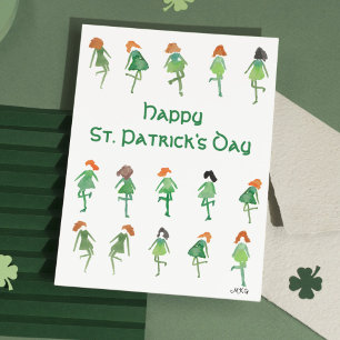 Lieve met de hand getekende Ierse dansers St. Patr Kaart