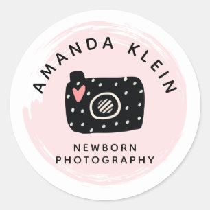 Lieve Minimalistische Fotograaf Camera Zwart & Roz Ronde Sticker