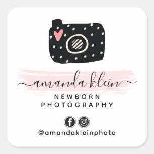 Lieve Minimalistische Fotograaf Camera Zwart & Roz Vierkante Sticker