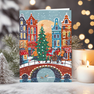 Lieve moderne stad Amsterdam Kerstvakantiekaart Bedankkaart