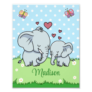 Lieve Moeder en Baby Olifant, Gepersonaliseerd Foto Afdruk