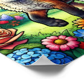 Lieve moeder en baby vos in een kleurrijke bloemen poster (Hoek)