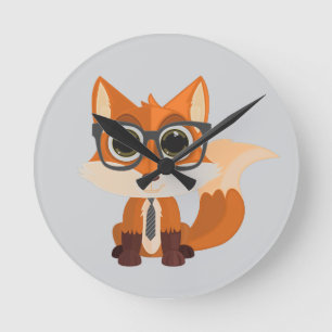 Lieve Nerdy Vos Cartoon Kawaii Dieren Pret Kamer Ronde Klok
