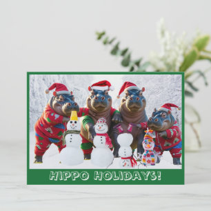 Lieve Nijlpaard Familie in Pyjama Persoonlijk Feestdagenkaart