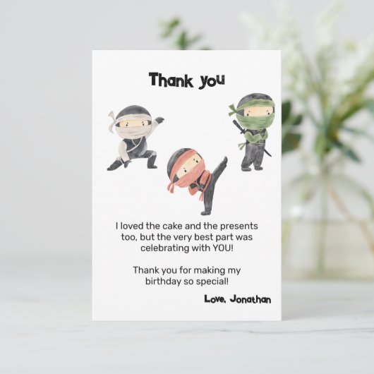 Lieve Ninja Warrior Kids Verjaardagsfeestje Bedankkaart (Staand voorkant)