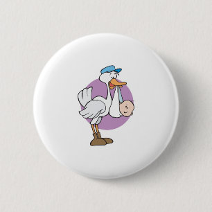 lieve ooievaar die een baby brengt ronde button 5,7 cm