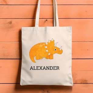 Lieve oranje dinosaurus gepersonaliseerd tote bag