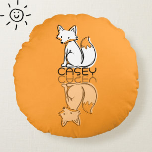 Lieve Oranje Vos Reflectie Doodle Aangepaste Naam Rond Kussen