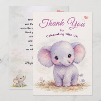 Lieve Paarse Baby Olifant Viering Bedankkaart