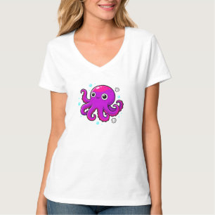 Lieve Paarse Cartoon Octopus Oceaan Zee Dier T-shirt