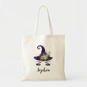 Lieve paarse heksenhut voor Halloween, gepersonali Tote Bag