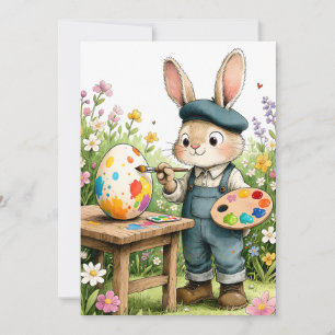 Lieve Paashaas Schildert Ei Whimsical Plat Kaart