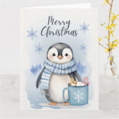 "Lieve pinguïn 3" Kaart (Gele Bloem)