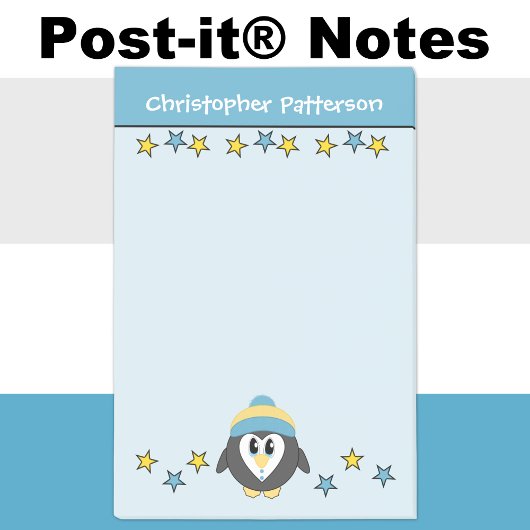 Lieve pinguïn sterren naam kinderen blauw geel post-it® notes