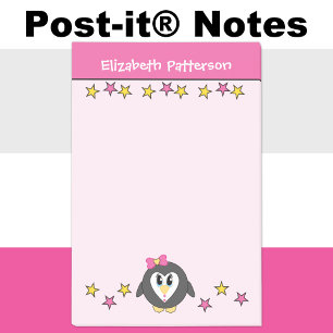 Lieve pinguïn sterren naam kinderen roze geel post-it® notes