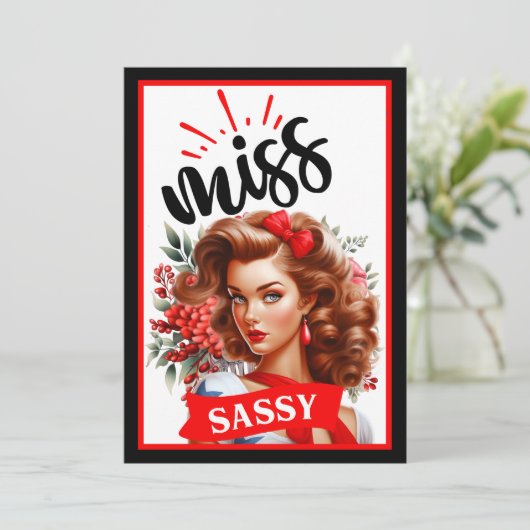 Lieve Pinup_ Miss Sassy Kaart (Staand voorkant)