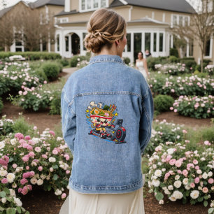 Lieve Ramenkom Roeimachine Cartoon Fitness Denim Jacket