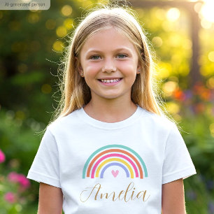 Lieve Regenboog Liefdeshart Persoonlijke Naam Meis T-shirt
