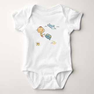 Lieve Regenboog Stokfiguur Jongen Vliegtuig Koffer Romper