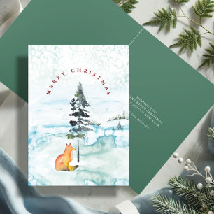 Lieve rode en groene vos watercolor Kerstmis Feestdagen Kaart