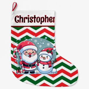 Lieve rode, groene, witte chevron Kerstman en snee Grote Kerstsok