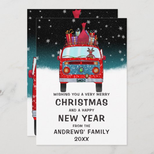 Lieve Rode Kerstman Van Rendier Hond Sneeuw Kerstm Feestdagenkaart (Voorkant / Achterkant)