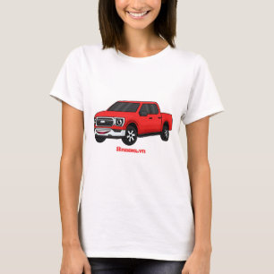 Lieve rode pick-uptruck cartoonillustratie t-shirt