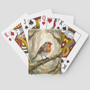 Lieve roodborst vogel in oude bos pokerkaarten